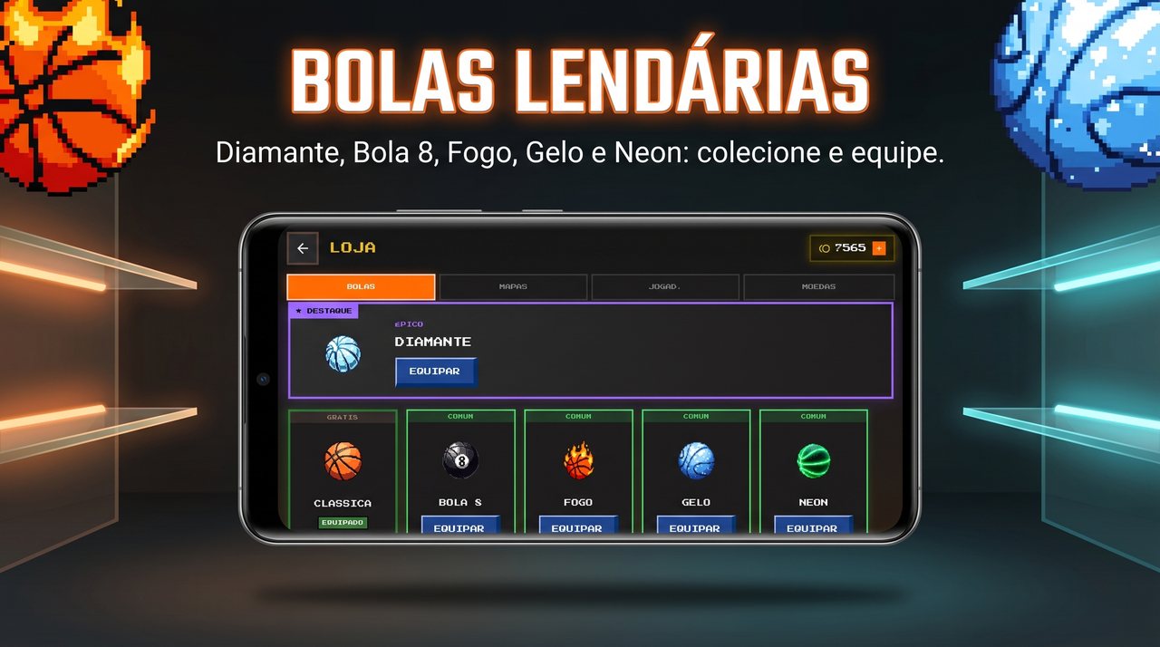 Loja de bolas lendárias: fogo, gelo, neon e diamante no Slam Stars