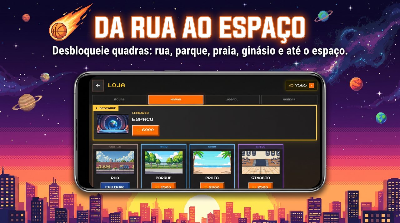 Quadras desbloqueáveis da rua ao espaço no jogo Slam Stars