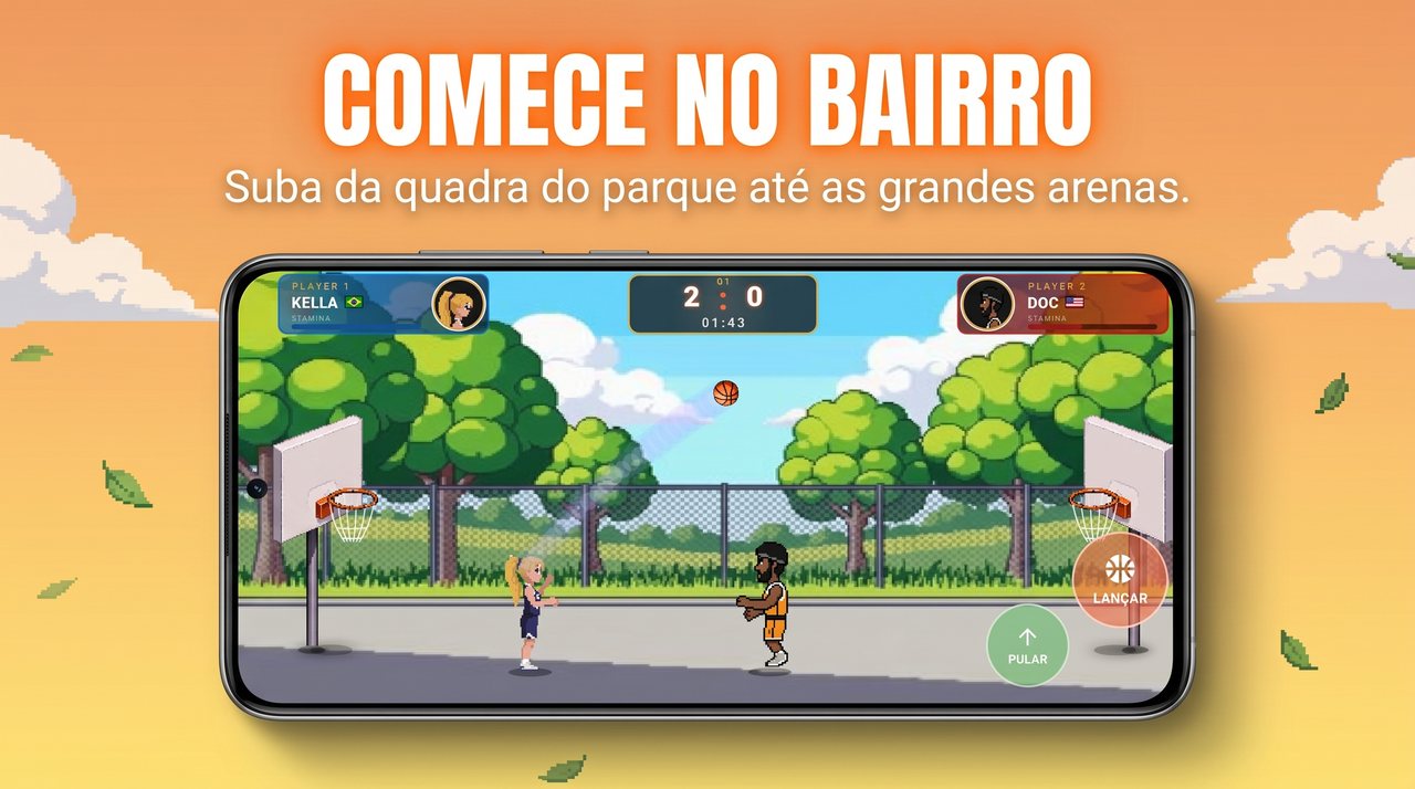 Quadra de basquete no parque no jogo Slam Stars para celular