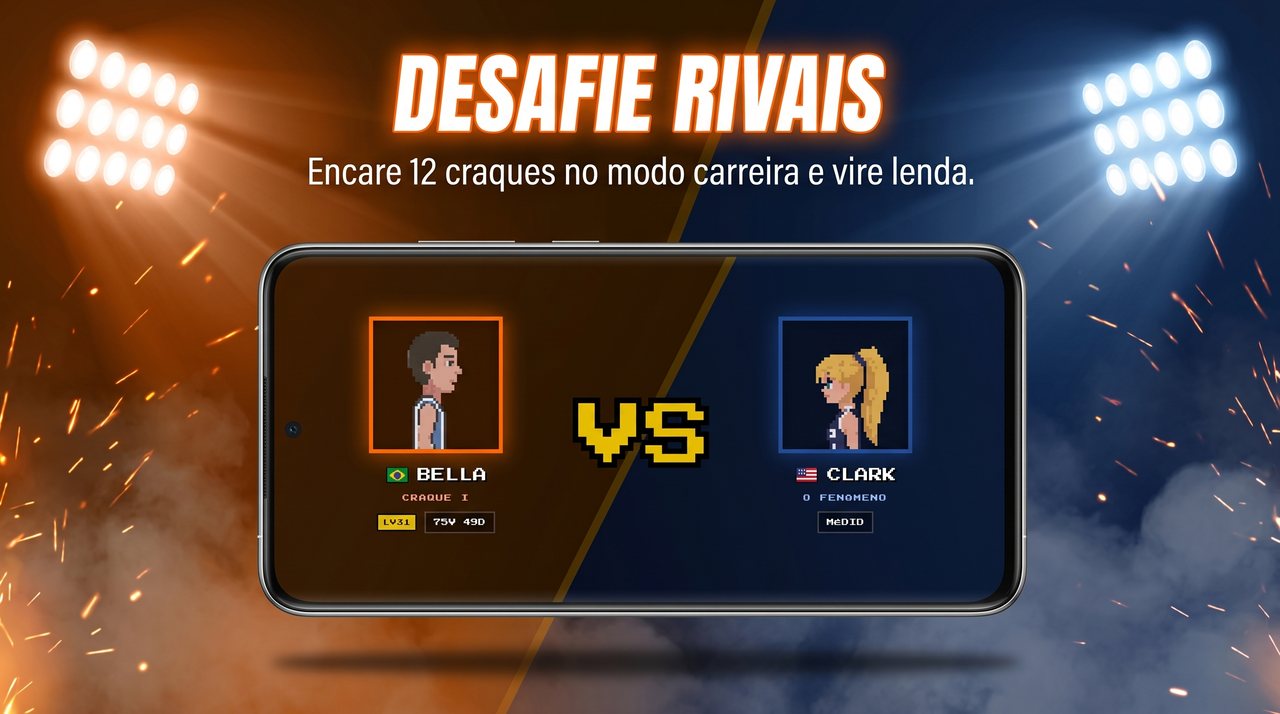 Tela de versus do modo carreira do jogo de basquete Slam Stars